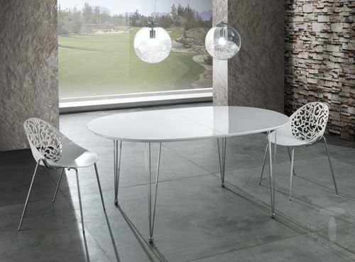 Table ovale extensible acier et bois MDF blanc Joni L 170/270 cm - Photo n°2; ?>