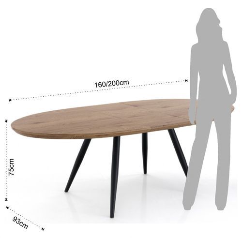 Table ovale extensible acier noir et bois de chêne Lina L 160/200 cm - Photo n°3; ?>