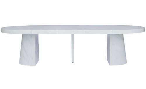 Table ovale extensible bois effet marbre blanc Aleez - Photo n°2; ?>