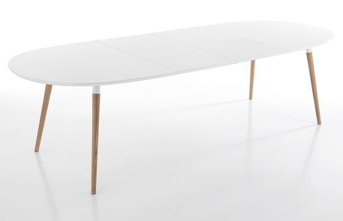 Table ovale extensible bois massif et bois MDF blanc Paty L 140/240 cm - Photo n°3; ?>