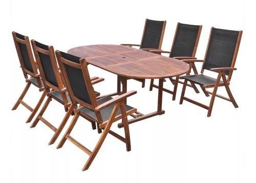 Table ovale extensible et 6 chaises de jardin acacia foncé et tissu noir Noiro - Photo n°2; ?>