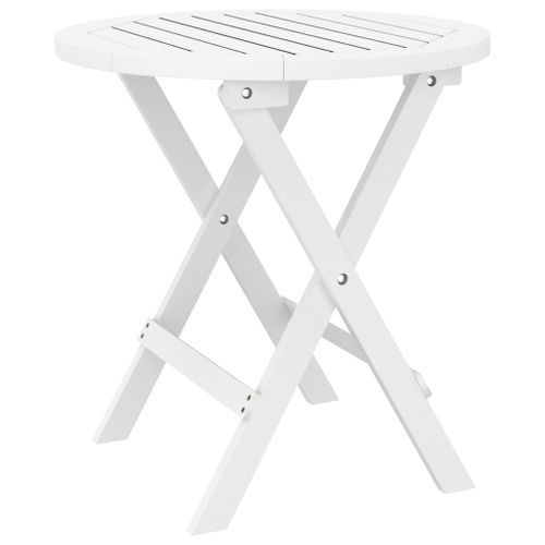 Table pliable de jardin blanc Ø 46 cm bois d'acacia solide - Photo n°2; ?>