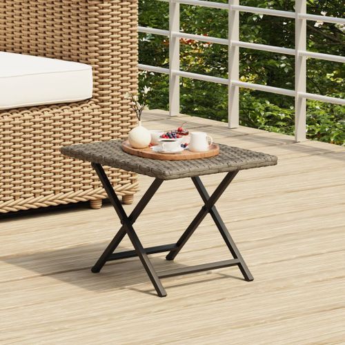 Table pliable gris 45x35x32 cm résine tressée - Photo n°2; ?>