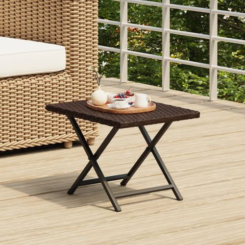 Table pliable marron 45x35x32 cm résine tressée - Photo n°2; ?>