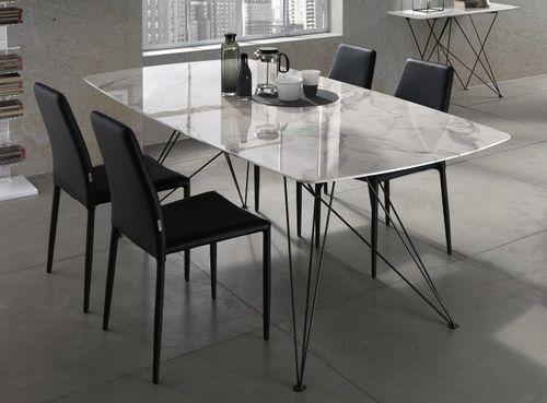 Table rectangle en acier et bois MDF effet marbre Amir L 200 cm - Photo n°2; ?>