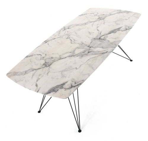 Table rectangle en acier et bois MDF effet marbre Amir L 200 cm - Photo n°3; ?>
