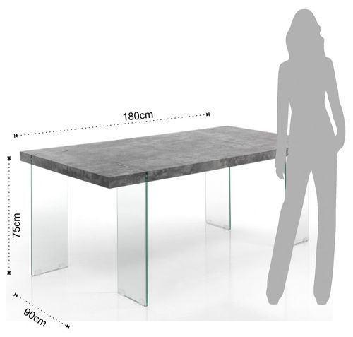 Table rectangle en bois MDF gris et pieds verre trempé Fady L 180 cm - Photo n°3; ?>