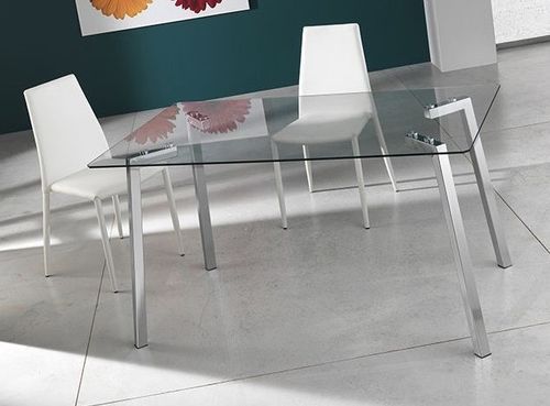 Table rectangle en verre trempé et pieds en acier Zoé L 140 cm - Photo n°2; ?>
