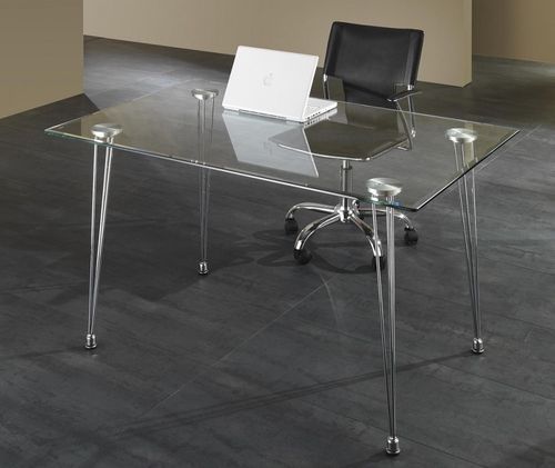 Table rectangle en verre trempé et pieds en acier Zony L 130 cm - Photo n°2; ?>