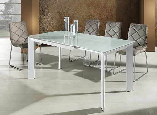 Table rectangle extensible acier blanc et verre trempé Melo L 160/220 cm - Photo n°2; ?>