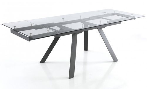 Table rectangle extensible acier gris et verre trempé Ginio L 160/240 cm - Photo n°2; ?>
