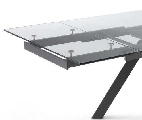Table rectangle extensible acier gris et verre trempé Ginio L 160/240 cm - Photo n°3; ?>