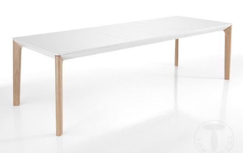 Table rectangle extensible bois massif et bois MDF blanc Mia L 160/240 cm - Photo n°3; ?>