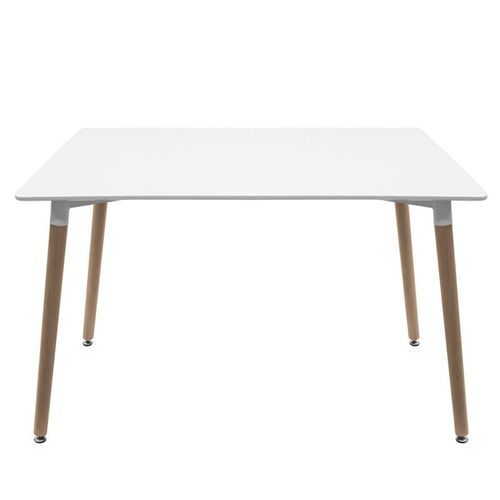 Table rectangulaire 120 cm blanc brillant et pieds bois naturel Welly - Photo n°2; ?>