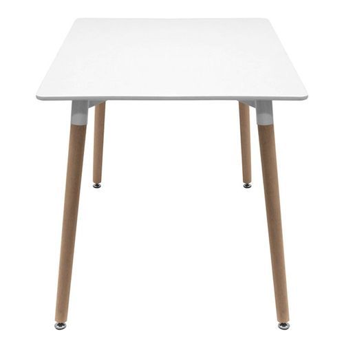 Table rectangulaire 120 cm blanc brillant et pieds bois naturel Welly - Photo n°3; ?>