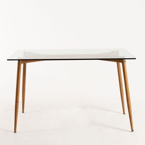 Table rectangulaire 120 cm bois naturel et verre transparent Tuly - Photo n°2; ?>