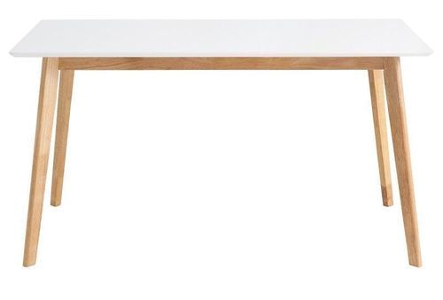 Table rectangulaire scandinave blanc brillant et pieds bois clair Askin 120 cm - Photo n°2; ?>