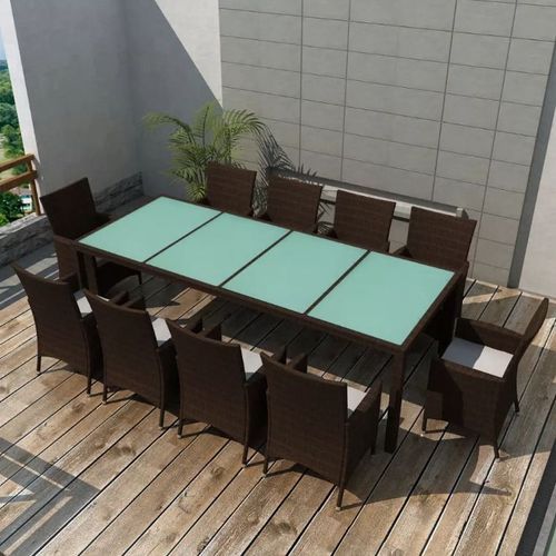 Table rectangulaire avec 10 chaises de jardin résine tressée marron Mik - Photo n°2; ?>