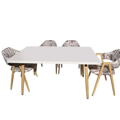 Table rectangulaire bois blanc et pieds bois clair Bossa - Photo n°2; ?>