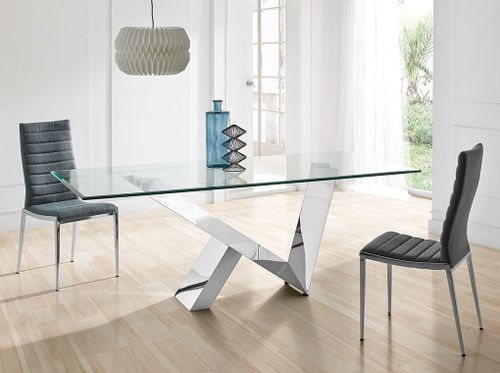 Table rectangulaire design acier chromé et verre trempé Futura 180 cm - Photo n°2; ?>