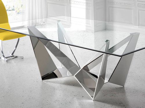 Table rectangulaire design acier chromé et verre trempé Trypa 240 cm - Photo n°3; ?>