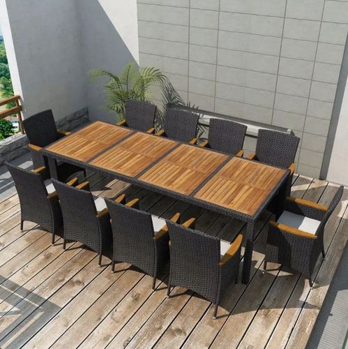 Table rectangulaire et 10 chaises de jardin métal et résine tressée noir Mae - Photo n°2; ?>