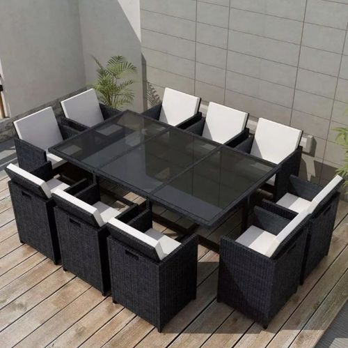 Table rectangulaire et 10 chaises de jardin résine tressée noir Iris 2 - Photo n°2; ?>