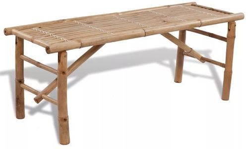Table rectangulaire et 2 bancs de jardin bambou clair Kyca - Photo n°3; ?>