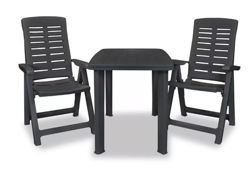 Table rectangulaire et 2 chaises de jardin plastique anthracite Camille - Photo n°2; ?>