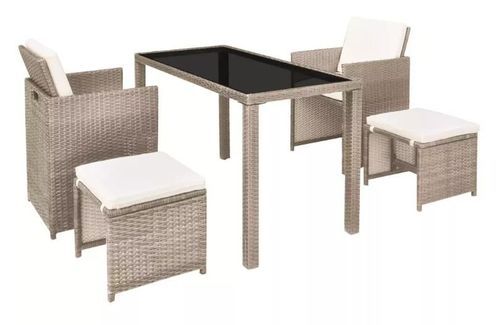Table rectangulaire et 2 chaises de jardin résine tressée beige Iris - Photo n°3; ?>
