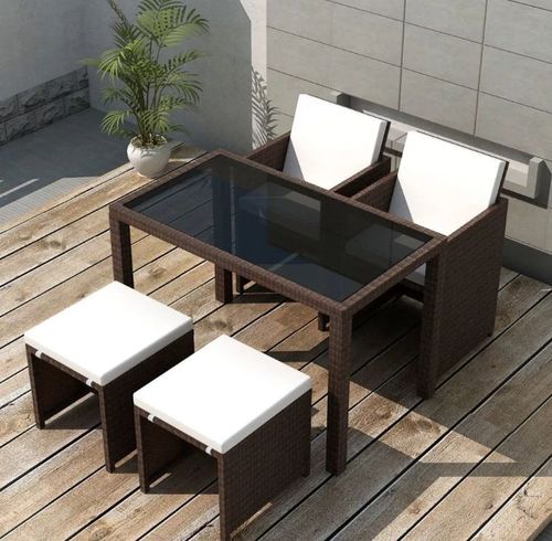 Table rectangulaire et 2 chaises de jardin résine tressée marron Iris - Photo n°2; ?>
