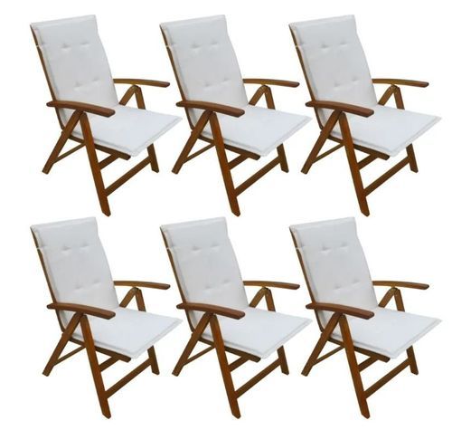 Table rectangulaire et 6 chaises de jardin acacia clair coussins blanc Polina - Photo n°3; ?>