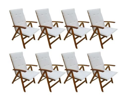 Table rectangulaire et 6 chaises de jardin acacia clair et coussins blanc Polina - Photo n°3; ?>