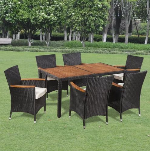 Table rectangulaire et 6 chaises de jardin acacia clair et résine tressée Vidot 2 - Photo n°2; ?>