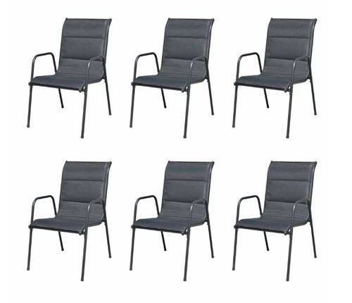 Table rectangulaire et 6 chaises de jardin métal et tissu noir Mahe - Photo n°2; ?>