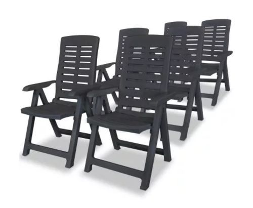 Table rectangulaire et 6 chaises de jardin plastique anthracite Camille - Photo n°3; ?>