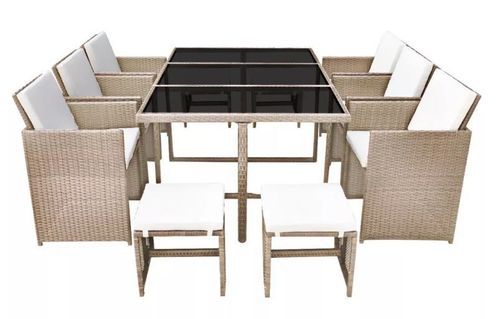 Table rectangulaire et 6 chaises de jardin résine tressée beige Iris - Photo n°3; ?>