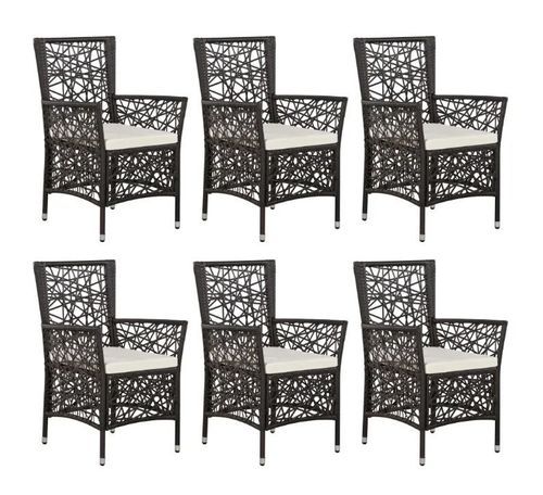 Table rectangulaire et 6 chaises de jardin résine tressée marron coussins blanc Kaila - Photo n°3; ?>