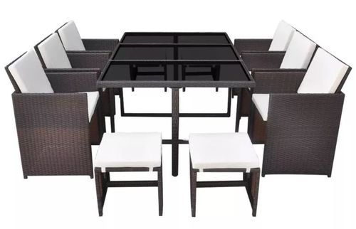 Table rectangulaire et 6 chaises de jardin résine tressée marron Iris - Photo n°3; ?>
