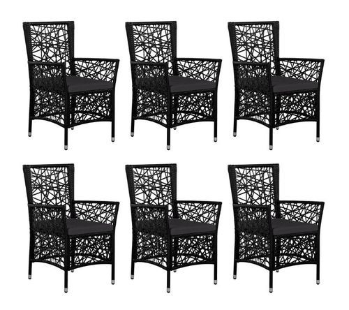 Table rectangulaire et 6 chaises de jardin résine tressée noir coussins gris Kaila - Photo n°3; ?>