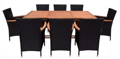 Table rectangulaire et 8 chaises de jardin acacia clair et résine tressée Polina - Photo n°2; ?>