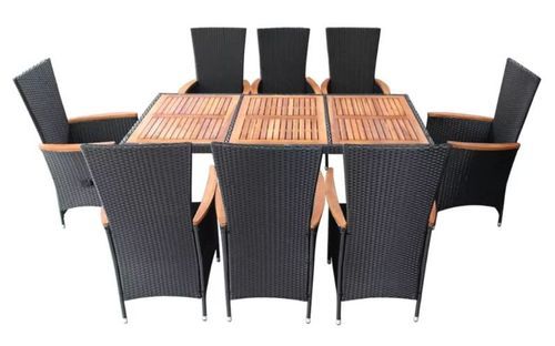 Table rectangulaire et 8 chaises de jardin métal et résine tressée noir Mae 91 - Photo n°3; ?>