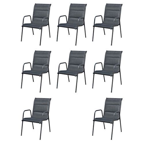 Table rectangulaire et 8 chaises de jardin métal et tissu noir Mahe - Photo n°2; ?>
