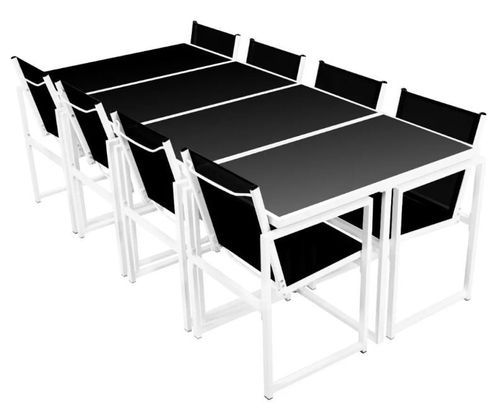 Table rectangulaire et 8 chaises de jardin métal noir et blanc Castle - Photo n°3; ?>
