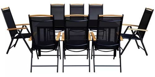 Table rectangulaire et 8 chaises de jardin métal noir et marron Groove - Photo n°2; ?>