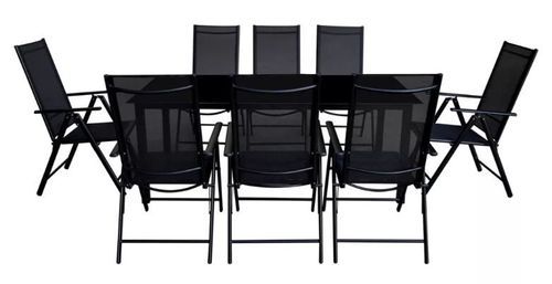 Table rectangulaire et 8 chaises de jardin métal noir Groove 2 - Photo n°2; ?>