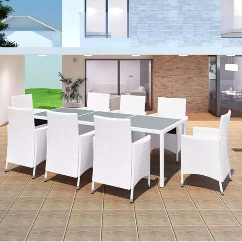 Table rectangulaire et 8 chaises de jardin résine tressée blanc Mik - Photo n°2; ?>