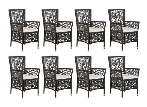 Table rectangulaire et 8 chaises de jardin résine tressée marron coussins blanc Kaila - Photo n°3; ?>