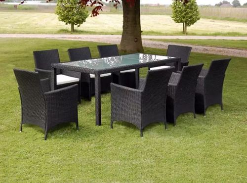 Table rectangulaire et 8 chaises de jardin résine tressée noir Mik - Photo n°2; ?>