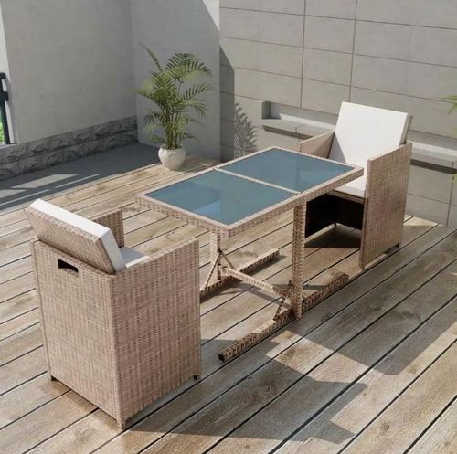 Table rectangulaire et chaises de jardin résine tressée beige Iris - Photo n°2; ?>
